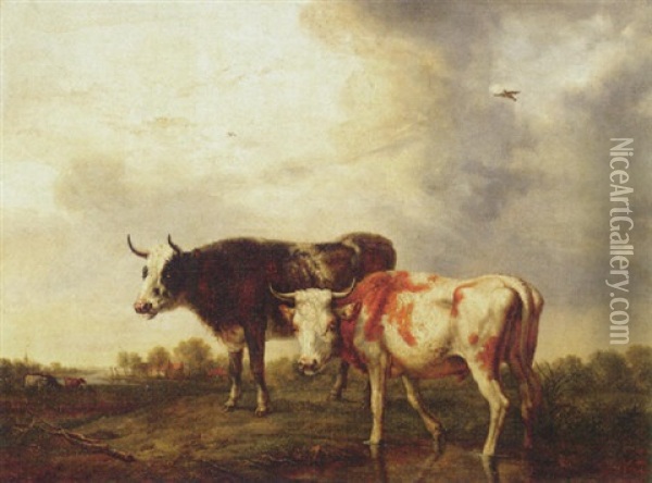 Cows In A Meadow Oil Painting - Jan Kobell III