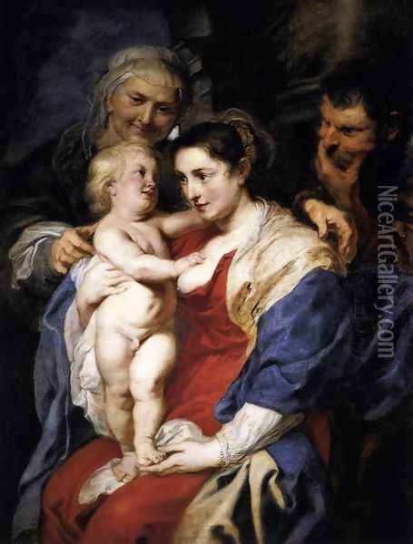 The Holy Family with St Anne c. 1630 Oil Painting - Peter Paul Rubens