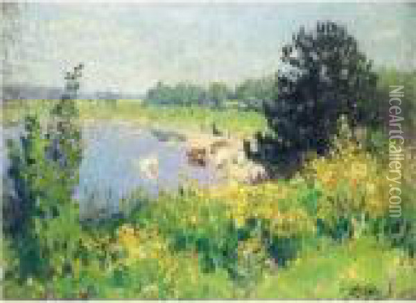 Vue Sur L'etang Oil Painting - Pierre Eugene Montezin