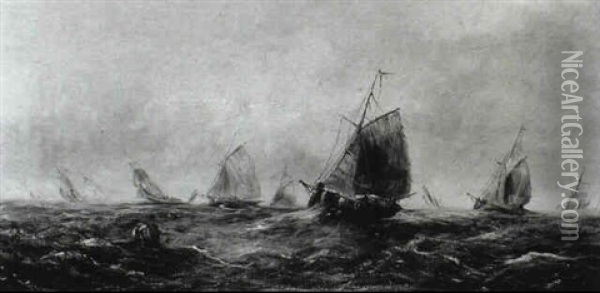 Ships On A Stormy Sea Oil Painting - Franklin B. De Haven