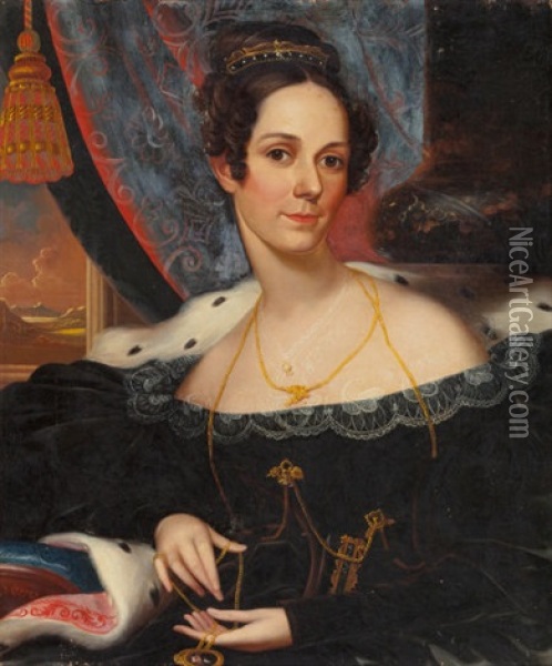 Portrait Of A Woman Holding A Locket (mrs. O. P. Worthington), 1836 Oil Painting - Robert Street