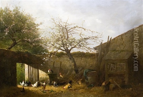 Hens At The Barn Oil Painting - Alexandre Defaux