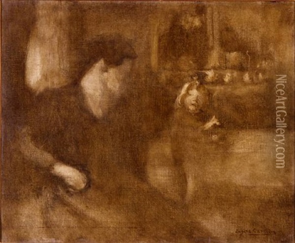 Portrait Of The Artist's Model Oil Painting - Eugene Carriere