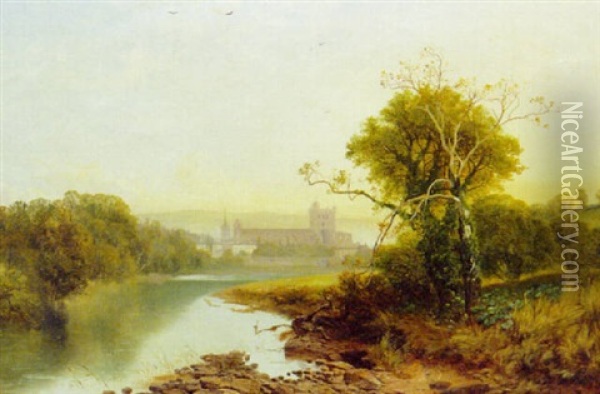 Sedburgh Abbey From The River Oil Painting - Thomas Creswick