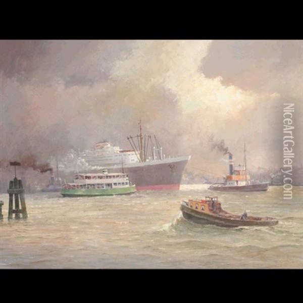 Escorting The Cruise Ship Oil Painting - Ferdinand Kaufmann