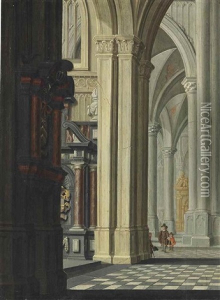 An Imaginary Church Interior With Gothic Vaults Oil Painting - Daniel de Blieck