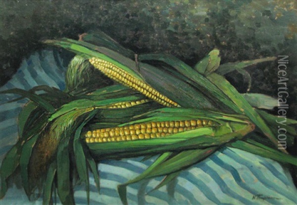 Corn Cobs Oil Painting - Nicholas Tempeanu