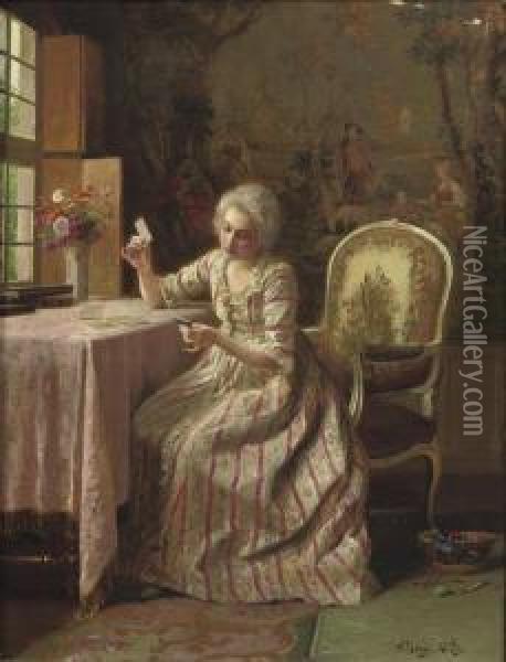 Playing A Game Of Solitaire Oil Painting - Victor Marais-Milton