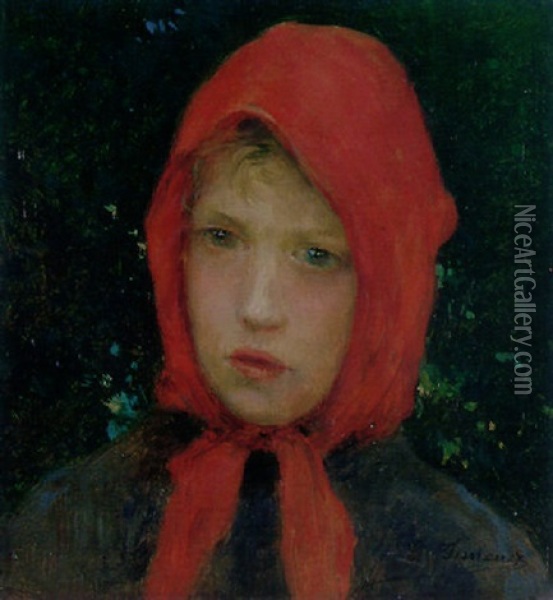 Jeune Fille Au Foulard Rouge Oil Painting - Luis Gimenez y Aranda