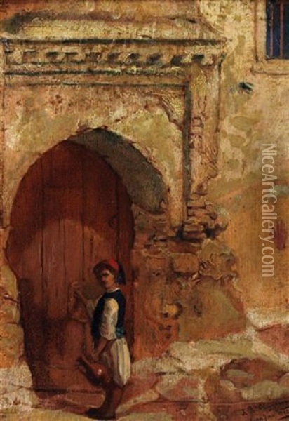 Kapi Onunde Fesli Cocuk Oil Painting - Jan Baptist Huysmans