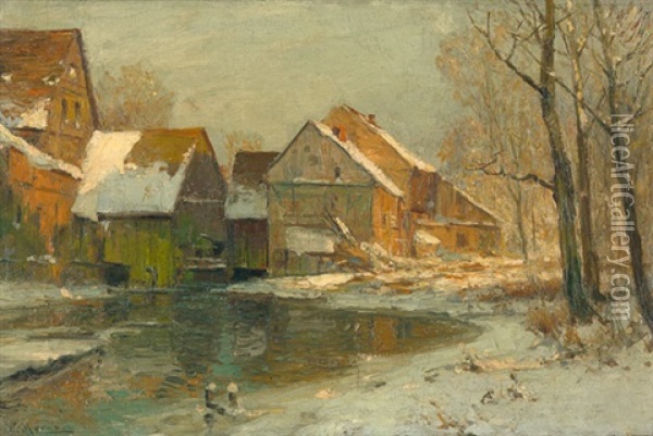 Winterlich Eingeschneite Bauernhauser Oil Painting - Walter Moras