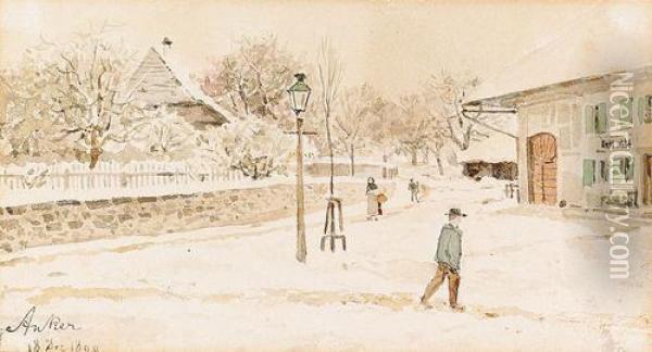 Verschneite Dorfstrasse In Ins. Oil Painting - Albert Anker