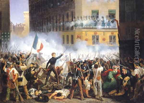 Battle in the rue de Rohan 28th July 1830 1830 Oil Painting - Charles Emile Hippolyte Lecomte-Vernet