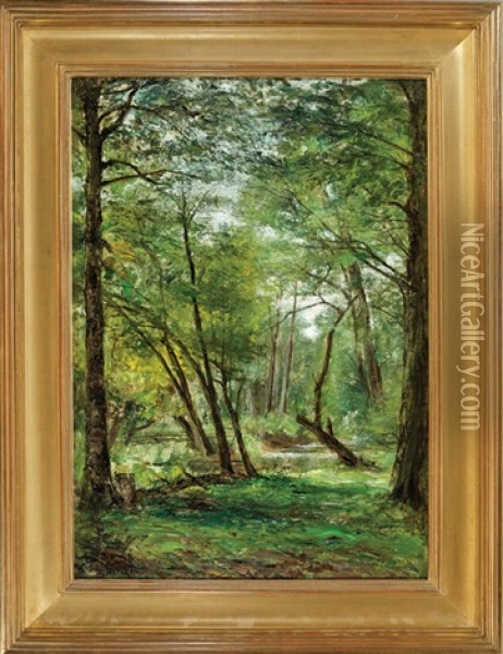 Creek In The Woods Oil Painting - George Hetzel