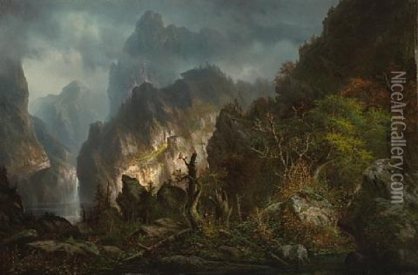 Storm In The Mountains Oil Painting - Hermann Herzog