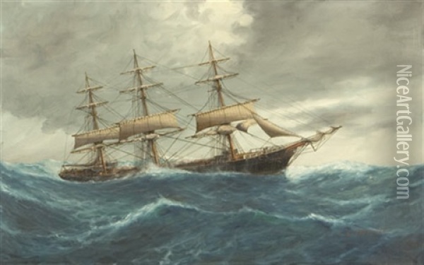 Three Masted Ship Oil Painting - Luca Papaluca