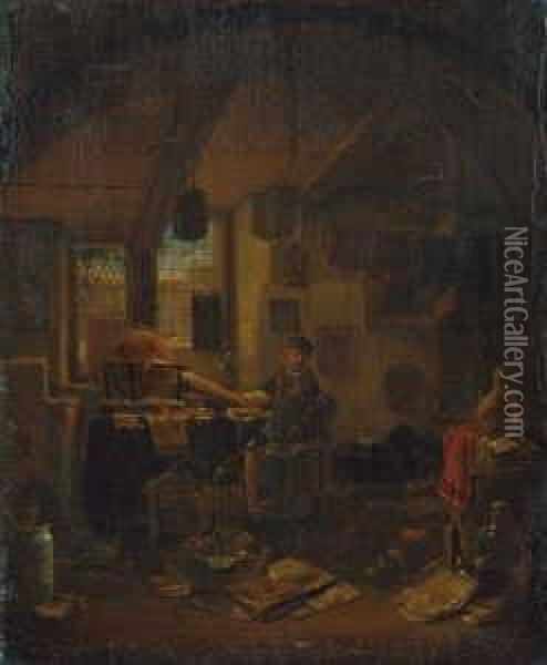 Der Alchimist In Seinem Laboratorium. Oil Painting - Thomas Wyck