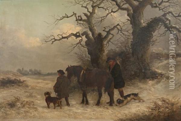 The Gamekeepers' Return In Snow Oil Painting - Thomas Smythe