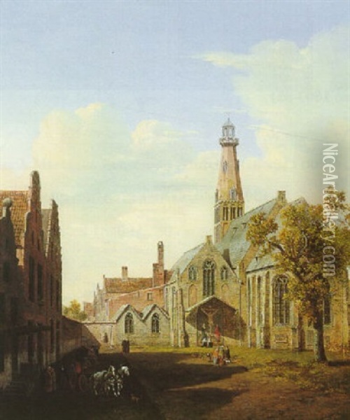 Outside The Church Oil Painting - Hendrik Van Oort