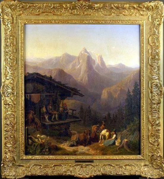 [au Pied Du Chalet] Oil Painting - Gustav Jakob Canton