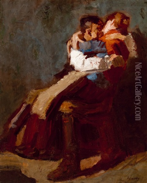 Love (kiss) Oil Painting - Adolf Fenyes