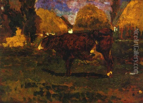 Kuh, In Einer Landschaft Stehend Oil Painting - Tina Blau-Lang
