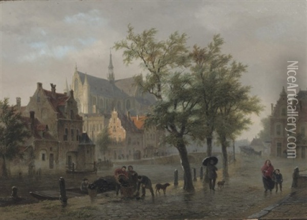 A Capriccio View Of Leiden Oil Painting - Bartholomeus Johannes Van Hove