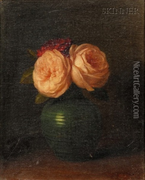Roses In A Vase Oil Painting - George Henry Hall