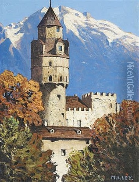 Blick Auf Den Munzturm Der Burg Hasegg In Hall In Tirol Oil Painting - Oskar Mulley