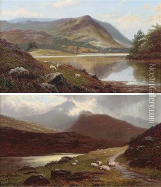 On The Hills Near Ambleside, Westmorland (+ Grasmere Lake, Westmorland; Pair) Oil Painting - William Mellor