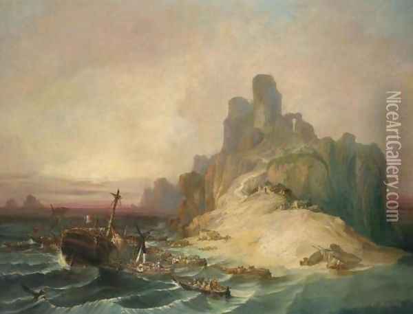 Shipwreck off the Coast (Naufragio en la costa) Oil Painting - Eugenio Lucas Velazquez