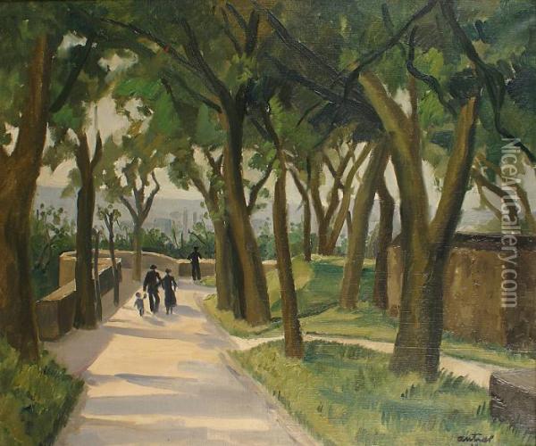 Promenade Sous Les Remparts Oil Painting - Louis Robert Antral