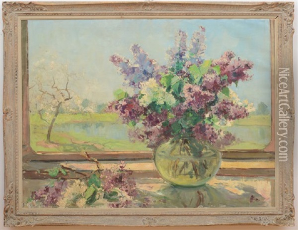 Lilas (lilacs) Oil Painting - Georgi Alexandrovich Lapchine