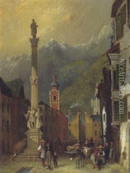 Blick Auf Die Maria-theresienstrase In Innsbruck Mit Der Annasaule Oil Painting - Jules Achille Noel