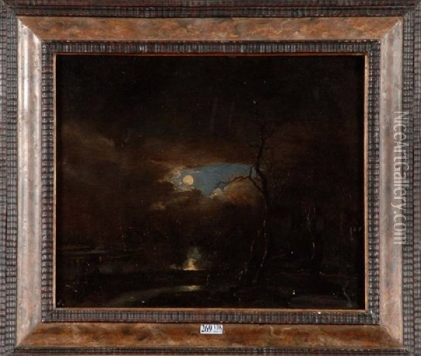 Paysage Lacustre Au Clair De Lune Oil Painting - Aert van der Neer