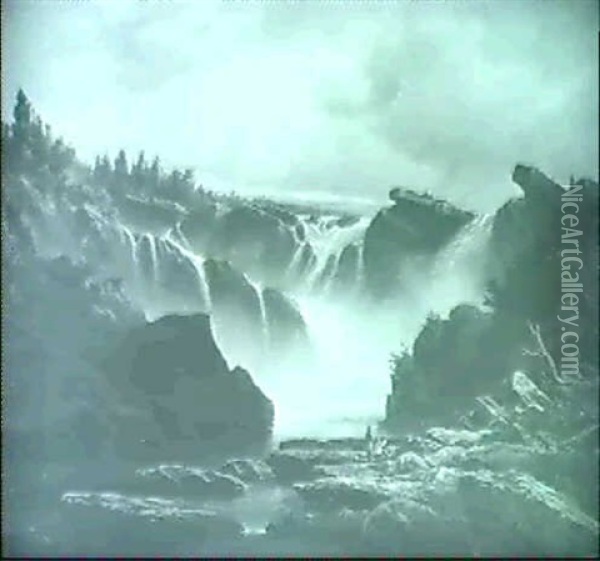 Die Wasserfalle Von La Chaudiere Bei Quebec Oil Painting - Julius Herman Kummer