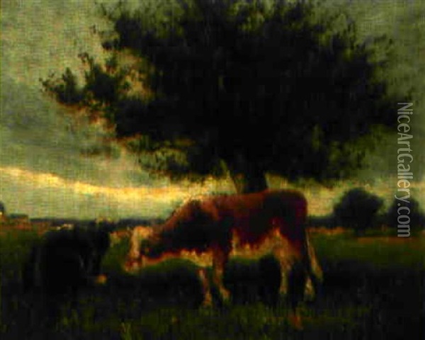 Zwei Kuhe Unter Einem Obstbaum Oil Painting - Louis Aime Japy