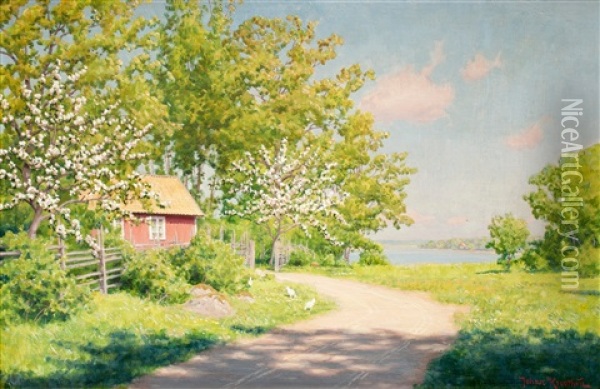 Landskap Med Pickande Honor Oil Painting - Johan Fredrik Krouthen