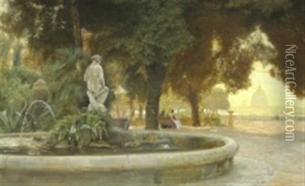 The Fountain On Monte Pincio, Rome Oil Painting - Carl Vilhelm Holsoe