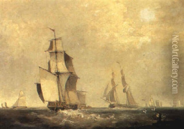 Busy Shipping Lanes In The Channel Oil Painting - Sir George Chambers