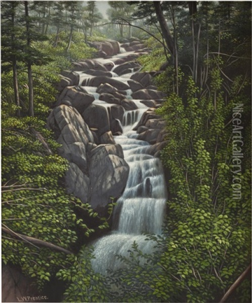 Waterfall In The Woods Oil Painting - Levi Wells Prentice