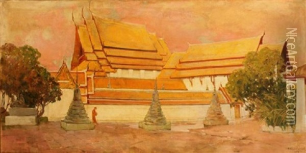 Temple Of The Sleeping Buddha Oil Painting - Ivan Leonardovich Kalmykov