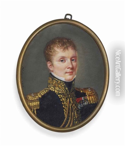 Prince Victor-amedee-marie De Broglie (1772-1852), In Military Uniform Of Marechal De Camp, Gold-edged Blue Coat, Gold Epaulettes With Two Stars Oil Painting - Emmanuel Flavien Chabanne
