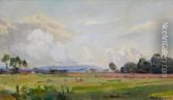 Looking Across To Purbeck Hills Oil Painting - Frank Richards