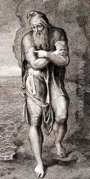 Joseph of Arimathea Among the Rocks of Albion Oil Painting - William Blake