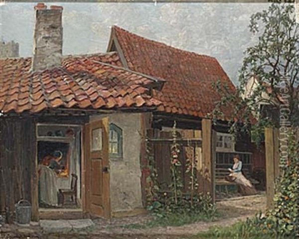 Gardsinterior, Visby Oil Painting - Vilhelm Dahlbom