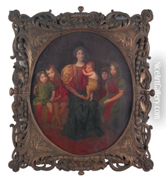 Portrait Of A Mother And Five Children Oil Painting - George de Forest Brush