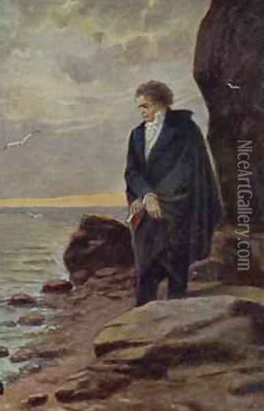 Beethoven looking at the sea 1918 Oil Painting - Kamil Vladislav Muttich