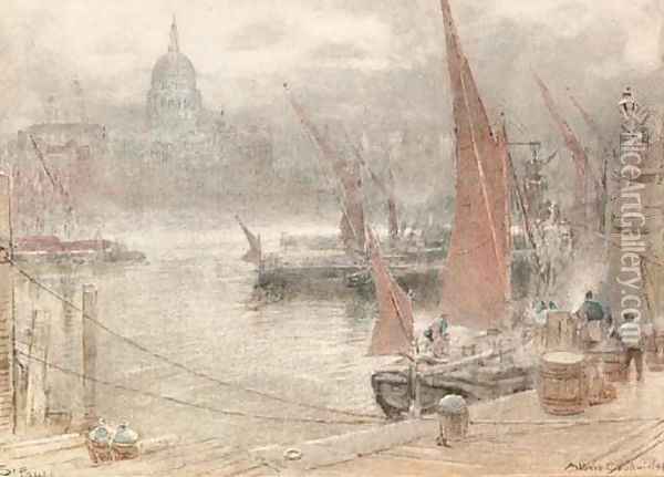 View of St Paul's Cathedral from the South Bank of the Thames Oil Painting - Albert Goodwin