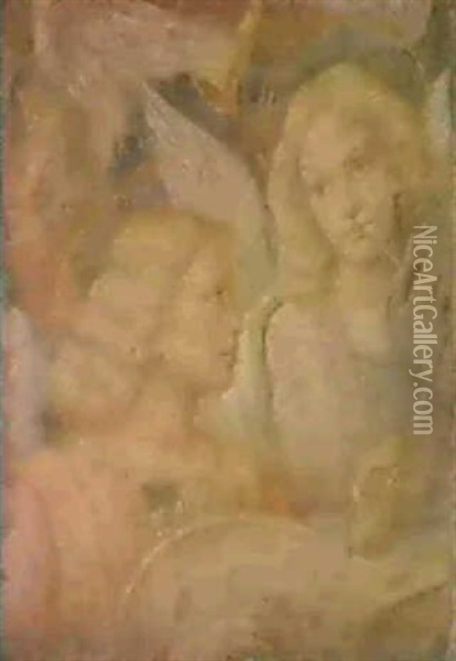 Music-making Angels-a Fragment Oil Painting - Bernardino Luini